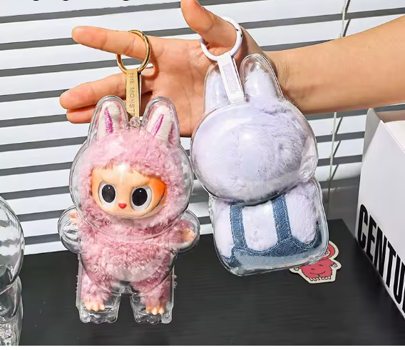 Boîte de rangement 1 pièce, étui de protection pour poupées en peluche, sac d'exposition Labubu assis debout