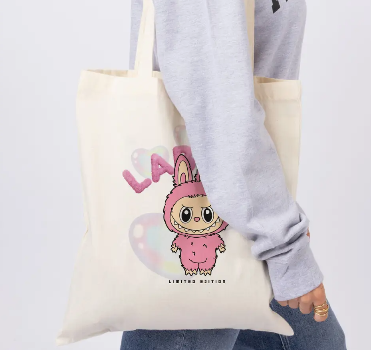 Sac en coton imprimé Labubu mignon