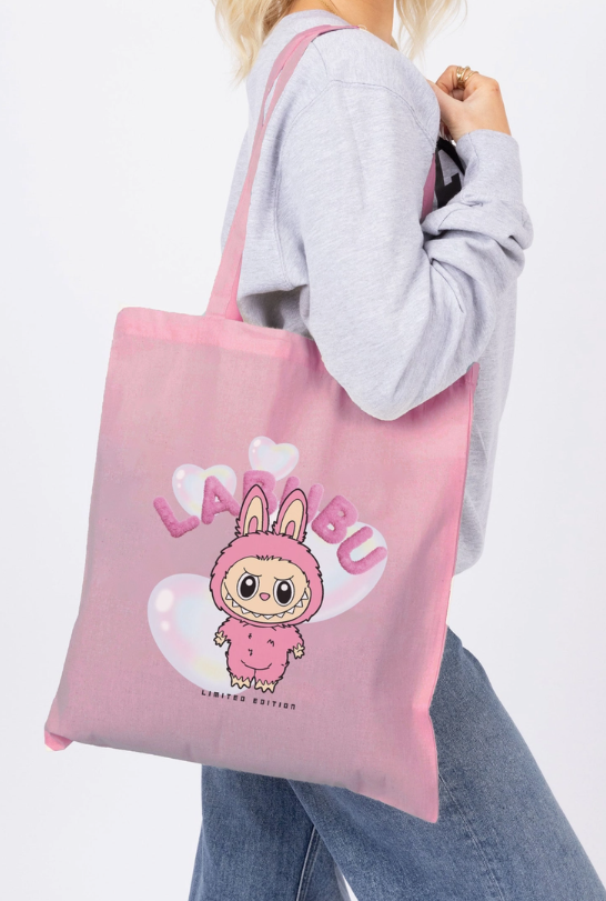 Sac en coton imprimé Labubu mignon